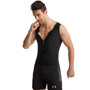 Détail du gilet de sauna noir pour hommes avec fermeture éclair et doublure argentée
