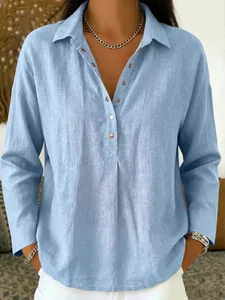 Women's Casual Solid Color Lapel Long Sleeve Button Shirt Loose Comfortable Polyester Commute Fashion Elegant Classic Top