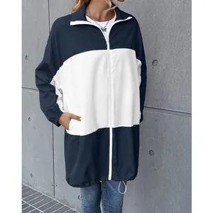 Outdoor color-block hooded windbreaker jacket with waterproof fabric for active wear