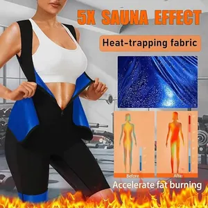 Détail de la combinaison de sauna pour femme montrant le tissu thermique pour brûler les graisses.
