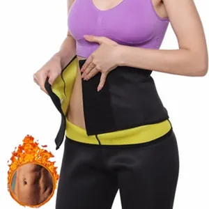 Close-up of a neoprene waist trainer belt showing the sweat sauna effect on a model's midriff