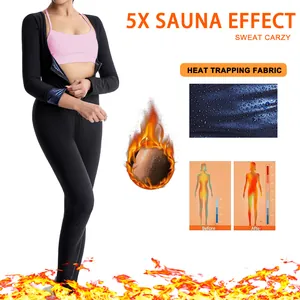 Vue détaillée de la combinaison de sauna noire avec tissu thermique et effet de sudation