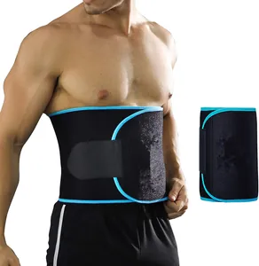 Vue détaillée de la ceinture de sudation gaufrée noire et bleue pour le sport et le fitness