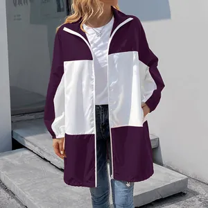 Color-blocked hooded waterproof windbreaker jacket for outdoor sports and leisure