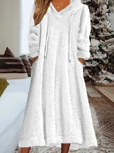 Robe d'intérieur à capuche en peluche blanche pour femme hiver chaud confortable