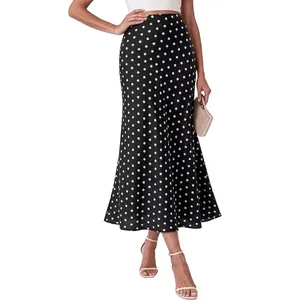 Women's Bohemian High Waist Printed Midi Skirt Floral Polka Dot Leopard Print Mermaid Hem A-Line Casual Beach Vacation Skirt