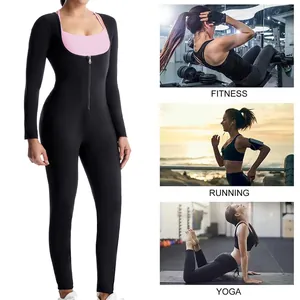 Combinaison de sauna noire à manches longues pour femmes pour fitness et yoga