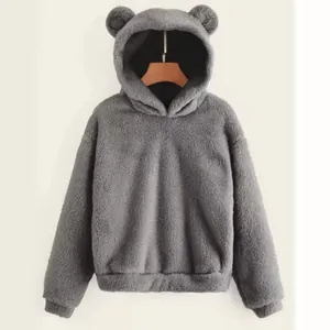 Schattige grijze pluche hoodie met berenoren en warme fleece voor herfst en winter.