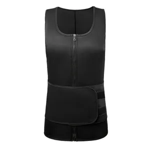 Men's sweat sauna vest with adjustable waist trimmer belt for fitness and weight loss