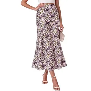 Elegant Bohemian high waist floral print maxi skirt perfect for summer beach holidays