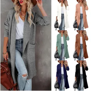 Plus size long open-front cardigan coat for women, available in multiple color options
