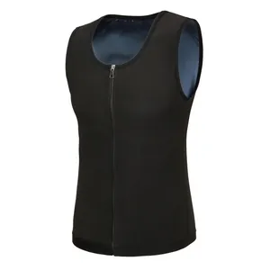Vue détaillée du gilet de sudation noir pour hommes avec doublure argentée et fermeture éclair