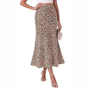 Bohemian leopard print high waist mermaid midi skirt for chic summer vacation beach wear