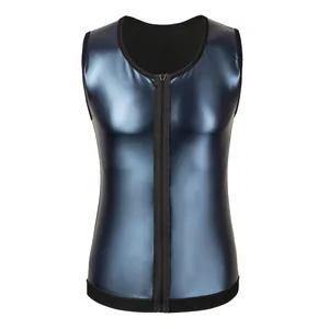 Détail du tissu bleu métallisé à revêtement argenté de ce gilet de sauna pour hommes.
