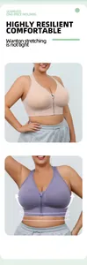 Detail view of front-zipper sports bra showing high elasticity and seamless molding.