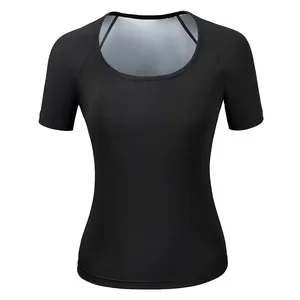 T-shirt de sudation noir pour femme avec coupe ajustée et col rond amincissant