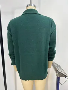 Women's Dark Green Knit Cardigan Solid Color Lapel Long Sleeve Casual Autumn Sweater Coat