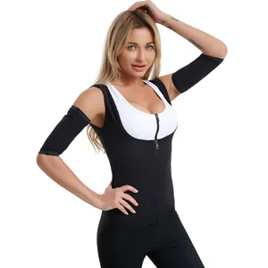 Close-up of women's black sauna arm trimmers and waist trainer vest for fitness