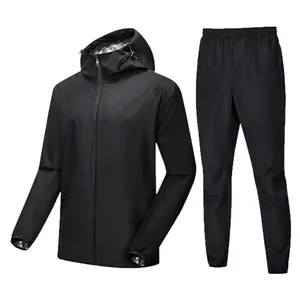 Combinaison de sauna noire pour homme avec veste à capuche et pantalon de sport