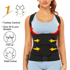 Vista dettagliata del gilet fitness da donna con cinture regolabili e controllo pancia