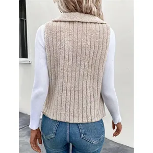 Women's stylish beige sherpa fleece sleeveless vest jacket back view for casual wear