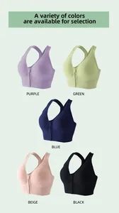 High-impact sports bras with front zipper in five stylish colors for yoga and fitness