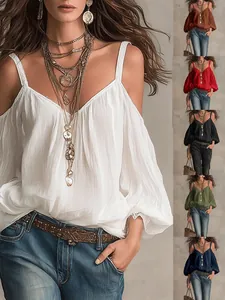 Stylische Boho-Bluse mit freien Schultern und Laternenärmeln in verschiedenen Farben