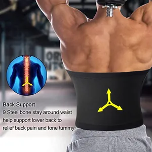 Back view of men's waist trimmer belt featuring 9 steel bones for lower back support.