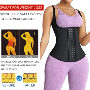 Women's black sauna sweat vest waist trainer with thermal weight loss effect graphics