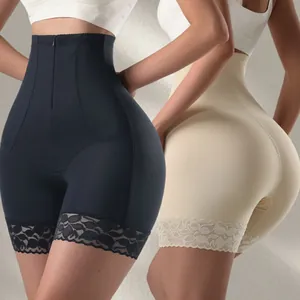 Pantaloncini Contenitivi da Donna a Vita Alta Controllo della Pancia Sollevamento Glutei Body Shaper Bordo in Pizzo Cerniera Intimo Snellente