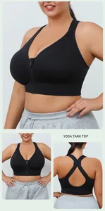 Black high impact front zipper sports bra for women yoga fitness and gym training