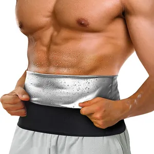 Detailed view of men's sweat waist trimmer belt with silver heat-trapping lining for fitness