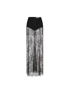 Eleganter schwarzer Spitzenrock mit hoher Taille, integriertem Futter und transparentem Design