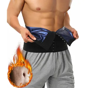 Close-up of men's fitness waist trimmer with blue sweat-inducing lining and flame graphic