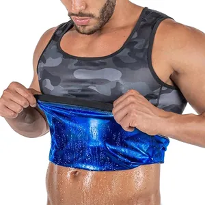 Détail du gilet de sauna camouflage pour hommes avec doublure bleue thermique.