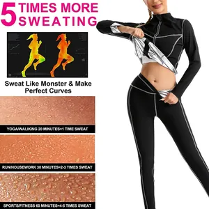 Ensemble de sauna noir pour femme avec doublure argentée et infographie de sudation