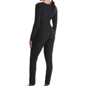 Combinaison de yoga noire professionnelle à manches longues pour femmes, fitness et sauna
