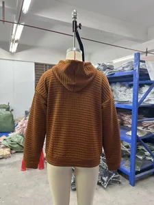 Sudadera con capucha informal de manga larga otoño invierno mujer top pullover acolchado marrón