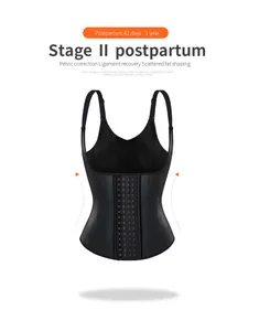 Black Stage II postpartum waist trainer corset with hook-and-eye closure and straps