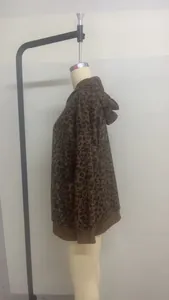 Side view of oversized leopard print corduroy hoodie on mannequin for streetwear style
