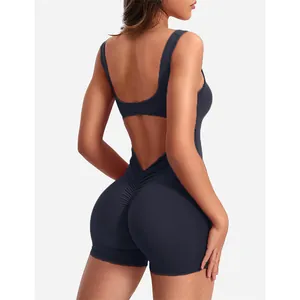 Sexy dark grey backless sleeveless bodysuit with scrunch butt and waist cutout for women