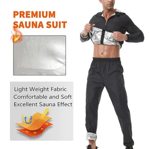 Détail du costume de sauna noir pour hommes avec revêtement argenté et effet thermique