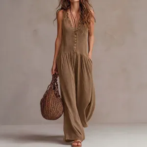 Boho-Jumpsuit mit V-Ausschnitt und weitem Bein aus strukturiertem olivfarbenem Strickstoff