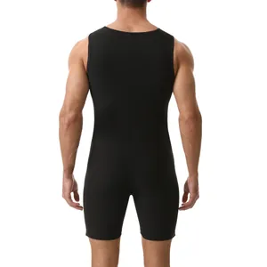 Vue arrière détaillée du body de sauna noir sans manches pour homme pour le fitness