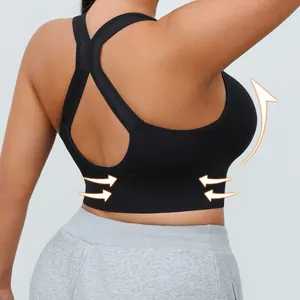 High-impact seamless wireless sports bra with back support arrows for yoga and running