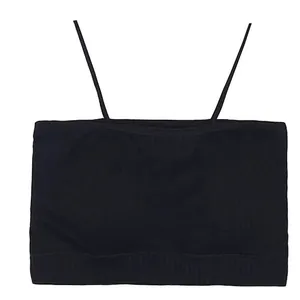 Seamless black tube top with thin straps for women's daily comfort and style wear.