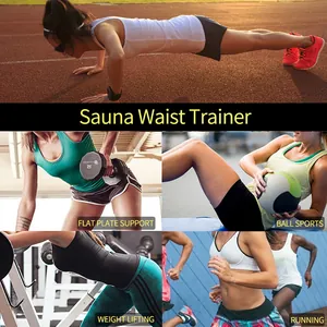Ceinture de sudation abdominale montrée lors de diverses activités de fitness et course