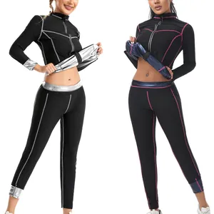 Combinaison de sauna professionnelle deux pièces pour femmes avec coutures contrastées sport
