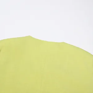 Macro detail showing the clean neckline and back seam on a lime green casual blazer