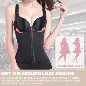 Women's black waist trainer shaper with front hook-and-eye closure for tummy control